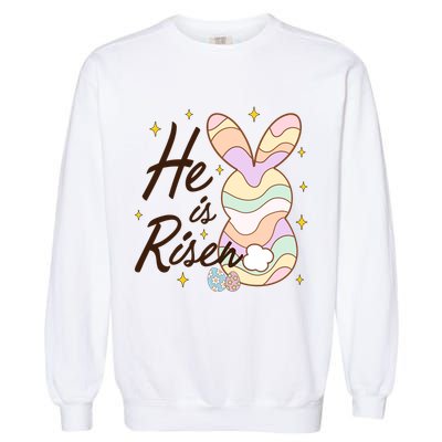 Retro He Is Risent Easter Sunday Garment-Dyed Sweatshirt
