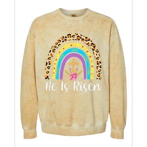 Rainbow He Is Risen Leopard Christian Jesus Happy Easter Day Colorblast Crewneck Sweatshirt