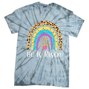 Rainbow He Is Risen Leopard Christian Jesus Happy Easter Day Tie-Dye T-Shirt