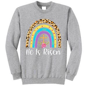 Rainbow He Is Risen Leopard Christian Jesus Happy Easter Day Tall Sweatshirt