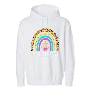 Rainbow He Is Risen Leopard Christian Jesus Happy Easter Day Garment-Dyed Fleece Hoodie