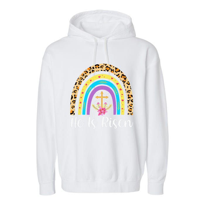 Rainbow He Is Risen Leopard Christian Jesus Happy Easter Day Garment-Dyed Fleece Hoodie