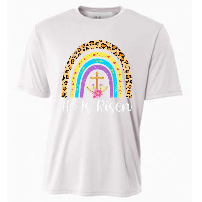 Rainbow He Is Risen Leopard Christian Jesus Happy Easter Day Cooling Performance Crew T-Shirt