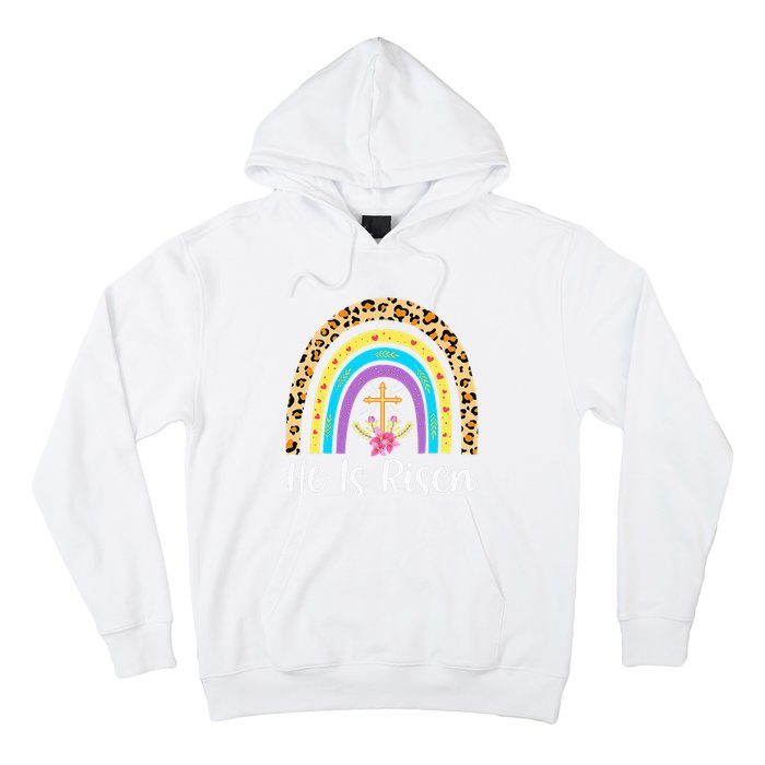 Rainbow He Is Risen Leopard Christian Jesus Happy Easter Day Hoodie