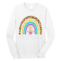 Rainbow He Is Risen Leopard Christian Jesus Happy Easter Day Long Sleeve Shirt