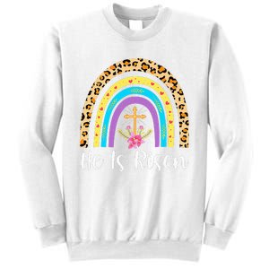 Rainbow He Is Risen Leopard Christian Jesus Happy Easter Day Sweatshirt