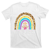 Rainbow He Is Risen Leopard Christian Jesus Happy Easter Day T-Shirt