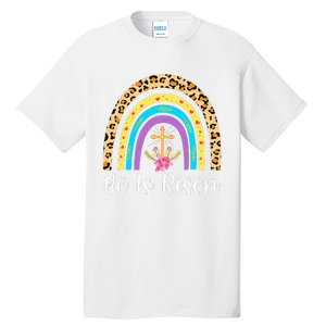 Rainbow He Is Risen Leopard Christian Jesus Happy Easter Day Tall T-Shirt