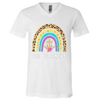 Rainbow He Is Risen Leopard Christian Jesus Happy Easter Day V-Neck T-Shirt