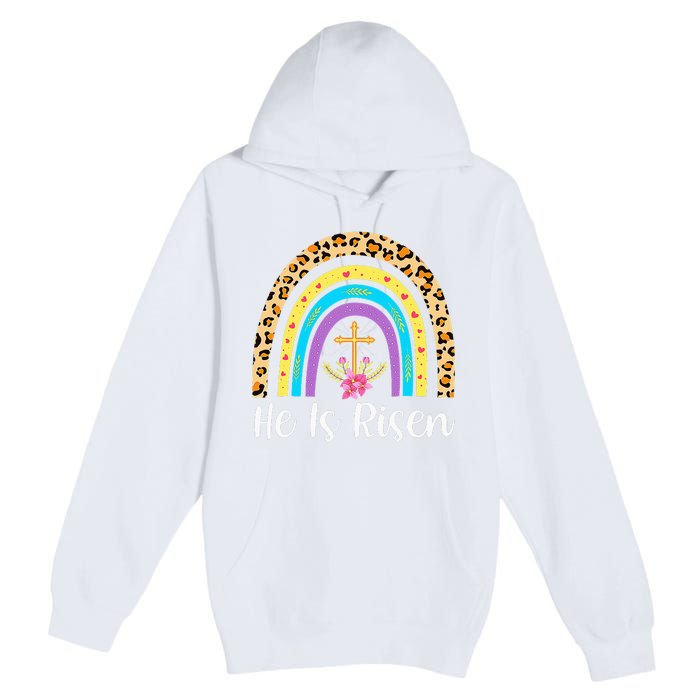 Rainbow He Is Risen Leopard Christian Jesus Happy Easter Day Premium Pullover Hoodie