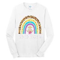 Rainbow He Is Risen Leopard Christian Jesus Happy Easter Day Tall Long Sleeve T-Shirt