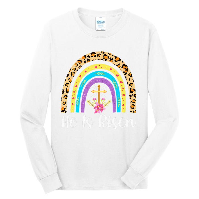 Rainbow He Is Risen Leopard Christian Jesus Happy Easter Day Tall Long Sleeve T-Shirt