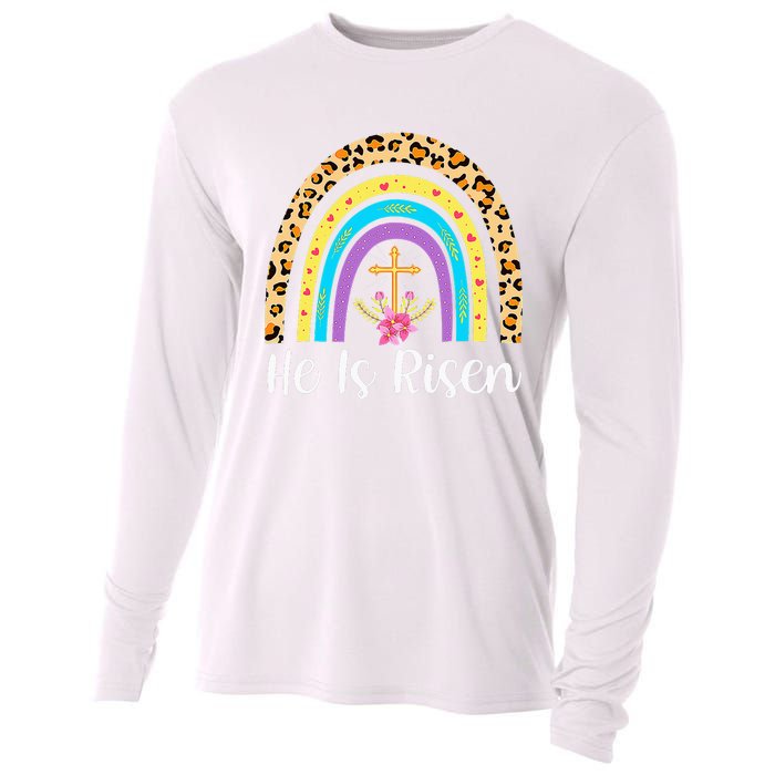 Rainbow He Is Risen Leopard Christian Jesus Happy Easter Day Cooling Performance Long Sleeve Crew