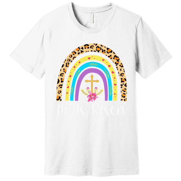 Rainbow He Is Risen Leopard Christian Jesus Happy Easter Day Premium T-Shirt