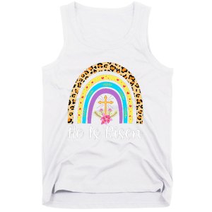 Rainbow He Is Risen Leopard Christian Jesus Happy Easter Day Tank Top