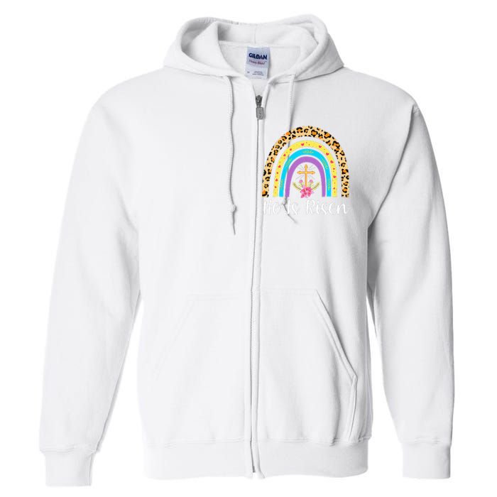 Rainbow He Is Risen Leopard Christian Jesus Happy Easter Day Full Zip Hoodie