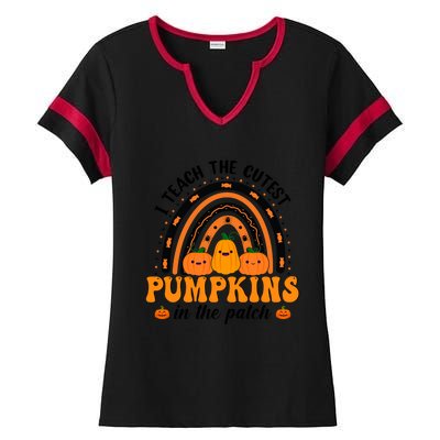 Rainbow Halloween I Teach The Cutest Pumpkins In The Patch Gift Ladies Halftime Notch Neck Tee