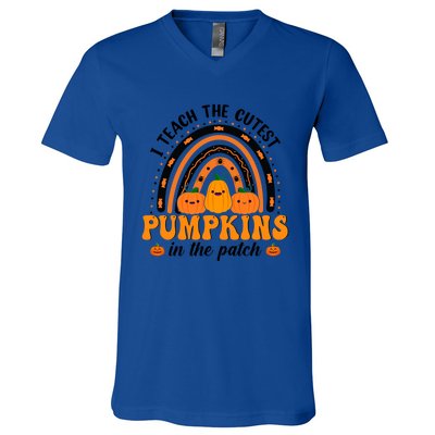 Rainbow Halloween I Teach The Cutest Pumpkins In The Patch Gift V-Neck T-Shirt