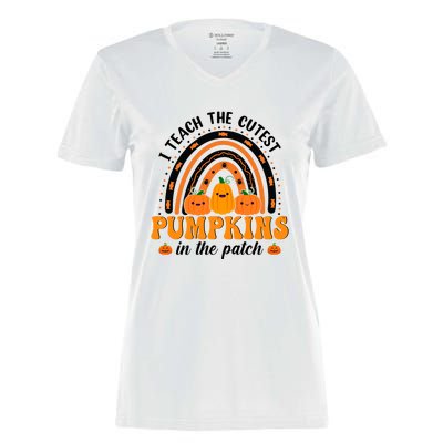 Rainbow Halloween I Teach The Cutest Pumpkins In The Patch Gift Women's Momentum V-Neck T-Shirt