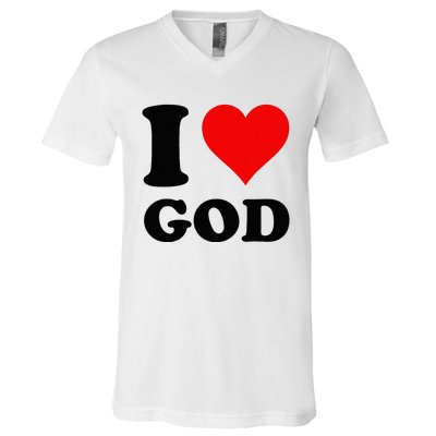 Red Heart I Love God V-Neck T-Shirt