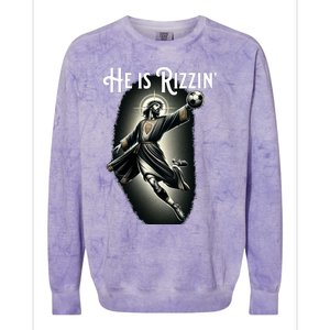 Rizzen He Is Rizzin Jesus Playing Soccer Funny Sports Rizz Colorblast Crewneck Sweatshirt