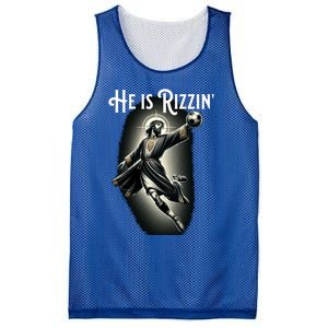 Rizzen He Is Rizzin Jesus Playing Soccer Funny Sports Rizz Mesh Reversible Basketball Jersey Tank