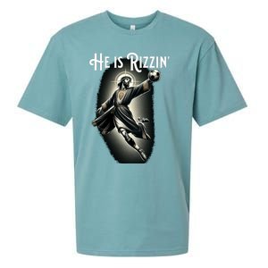 Rizzen He Is Rizzin Jesus Playing Soccer Funny Sports Rizz Sueded Cloud Jersey T-Shirt