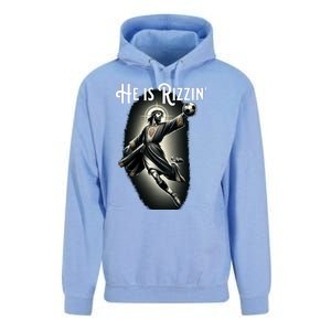 Rizzen He Is Rizzin Jesus Playing Soccer Funny Sports Rizz Unisex Surf Hoodie