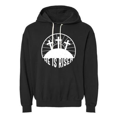 Retro He is Risen Emblem Celebrating Easter Garment-Dyed Fleece Hoodie