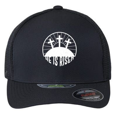 Retro He is Risen Emblem Celebrating Easter Flexfit Unipanel Trucker Cap