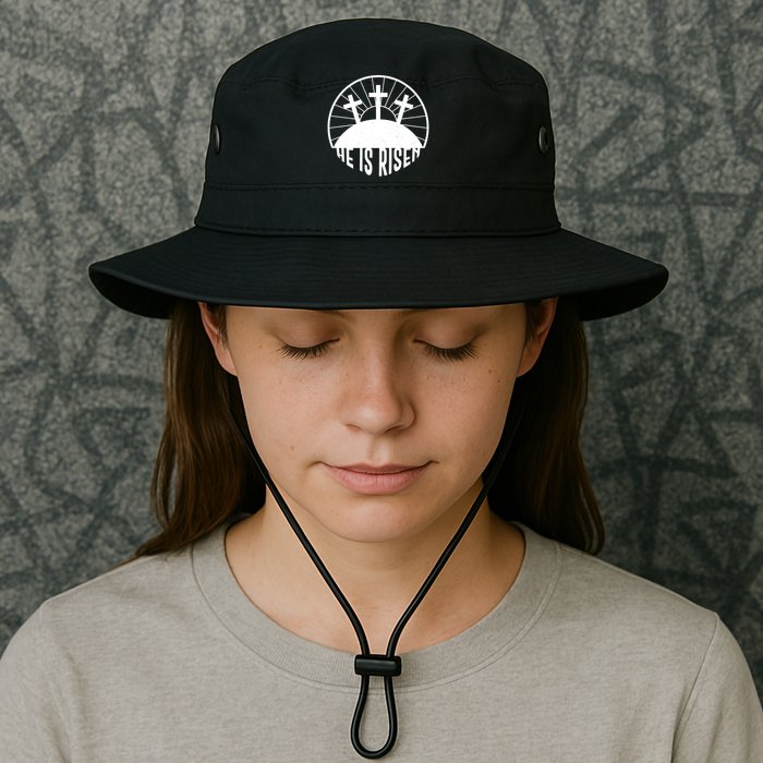 Retro He is Risen Emblem Celebrating Easter Bucket Hat