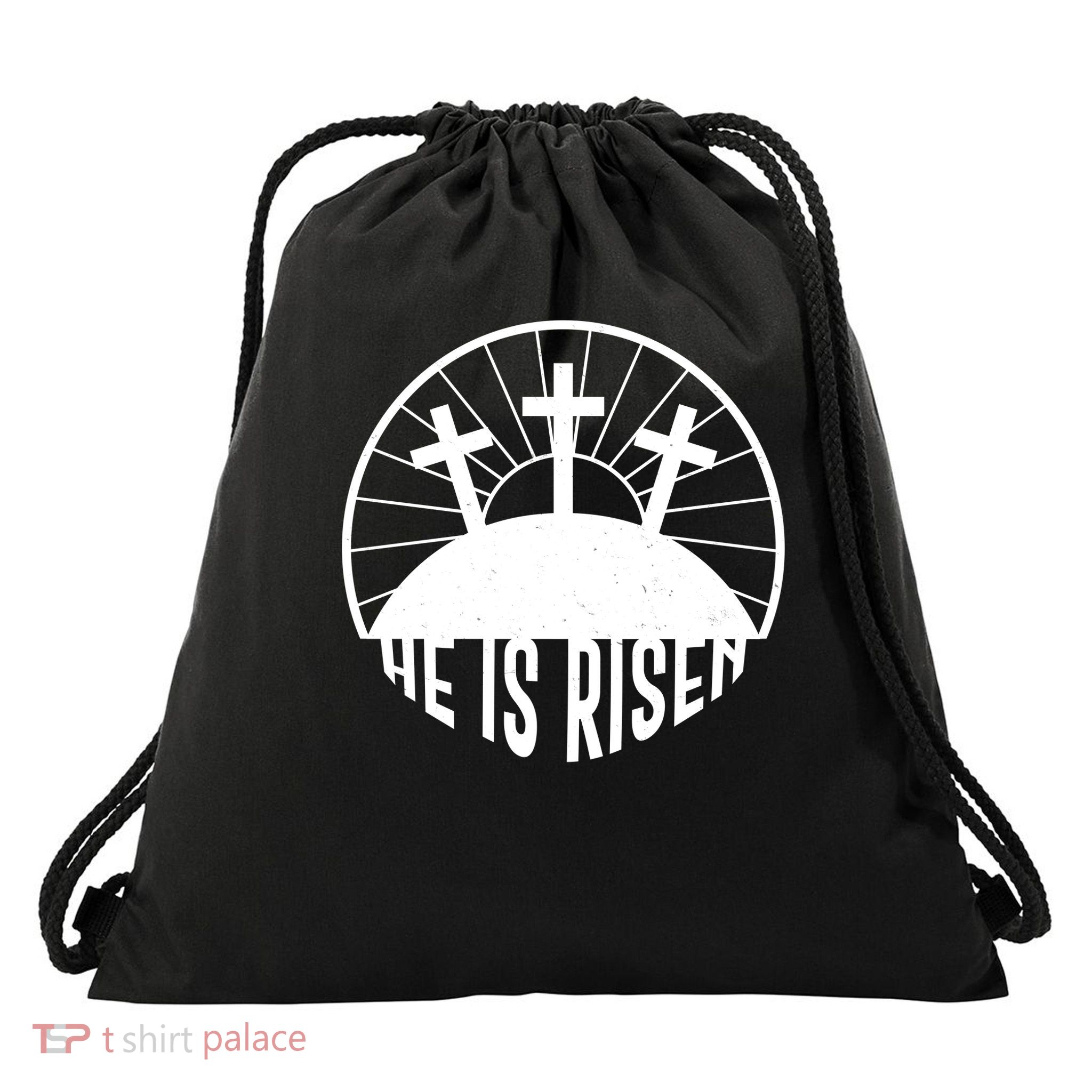 Retro He is Risen Emblem Celebrating Easter Drawstring Bag