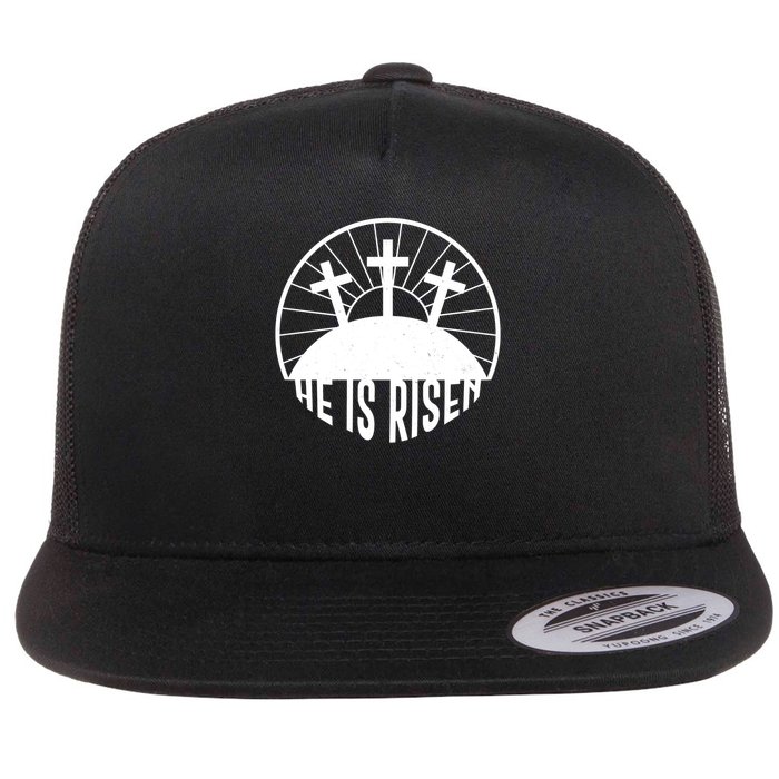 Retro He is Risen Emblem Celebrating Easter Flat Bill Trucker Hat