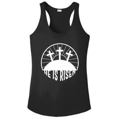 Retro He is Risen Emblem Celebrating Easter Ladies PosiCharge Competitor Racerback Tank