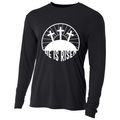 Retro He is Risen Emblem Celebrating Easter Cooling Performance Long Sleeve Crew