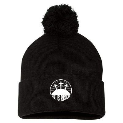 Retro He is Risen Emblem Celebrating Easter Pom Pom 12in Knit Beanie