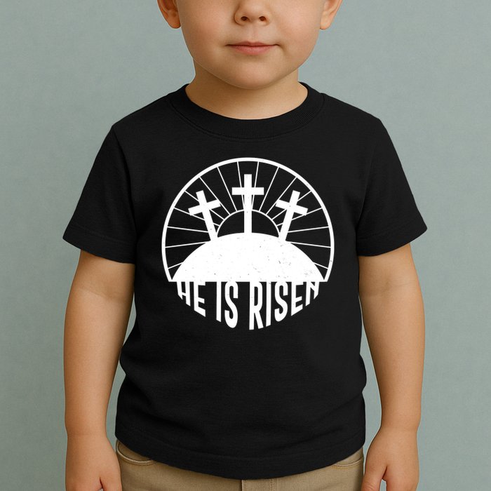 Retro He is Risen Emblem Celebrating Easter Toddler T-Shirt
