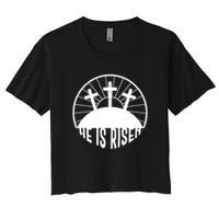 Retro He is Risen Emblem Celebrating Easter Women's Crop Top Tee