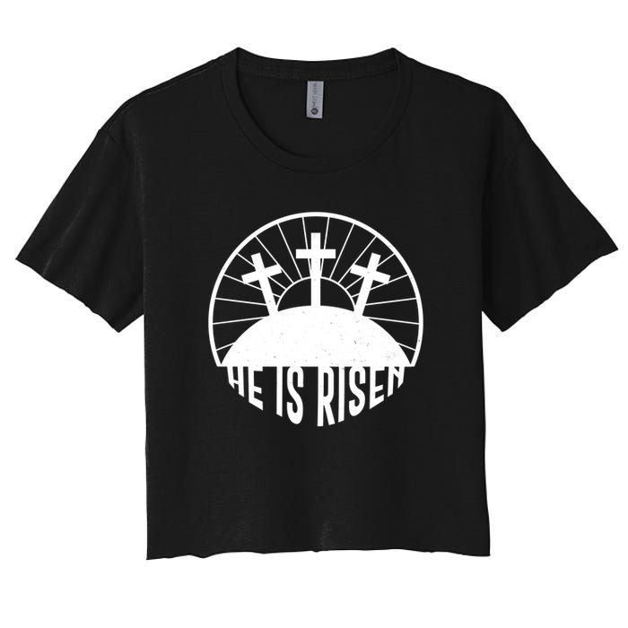 Retro He is Risen Emblem Celebrating Easter Women's Crop Top Tee
