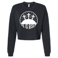 Retro He is Risen Emblem Celebrating Easter Cropped Pullover Crew