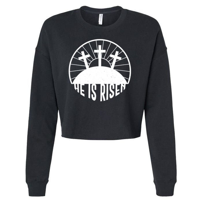 Retro He is Risen Emblem Celebrating Easter Cropped Pullover Crew