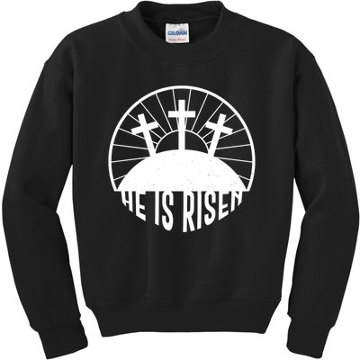 Retro He is Risen Emblem Celebrating Easter Kids Sweatshirt