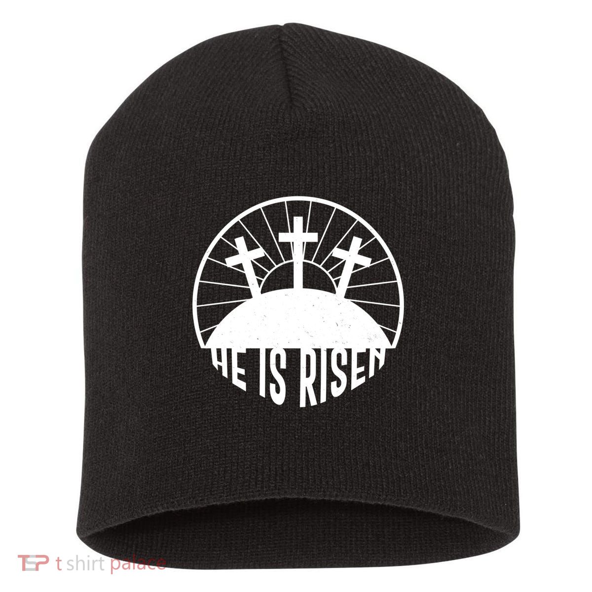 Retro He is Risen Emblem Celebrating Easter Short Acrylic Beanie