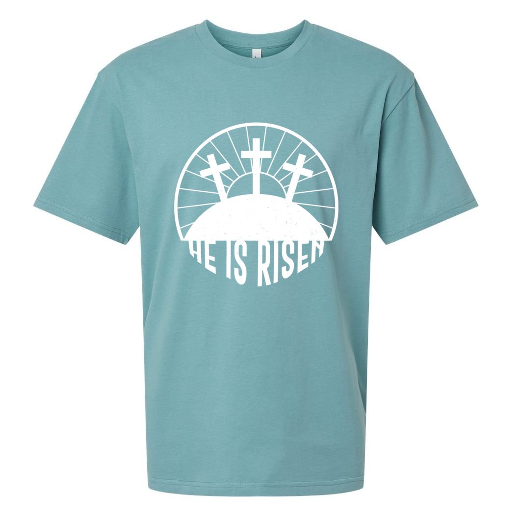 Retro He is Risen Emblem Celebrating Easter Sueded Cloud Jersey T-Shirt