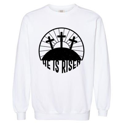Retro He is Risen Emblem Celebrating Easter Garment-Dyed Sweatshirt