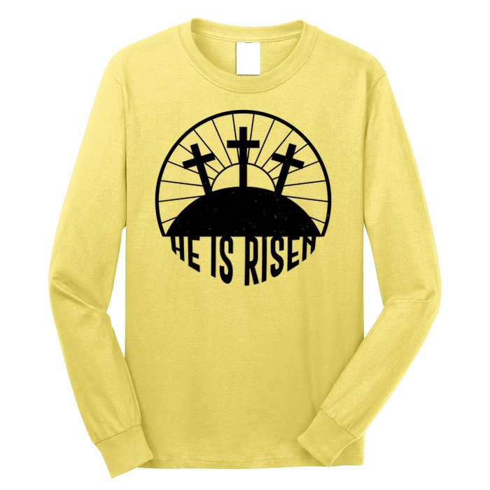 Retro He is Risen Emblem Celebrating Easter Long Sleeve Shirt