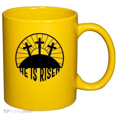 Retro He is Risen Emblem Celebrating Easter 11oz C Handle Ceramic Mug