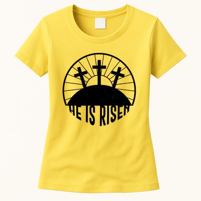 Retro He is Risen Emblem Celebrating Easter Womens T-Shirt