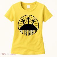 Retro He is Risen Emblem Celebrating Easter Womens T-Shirt
