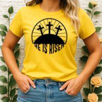 Retro He is Risen Emblem Celebrating Easter Womens T-Shirt